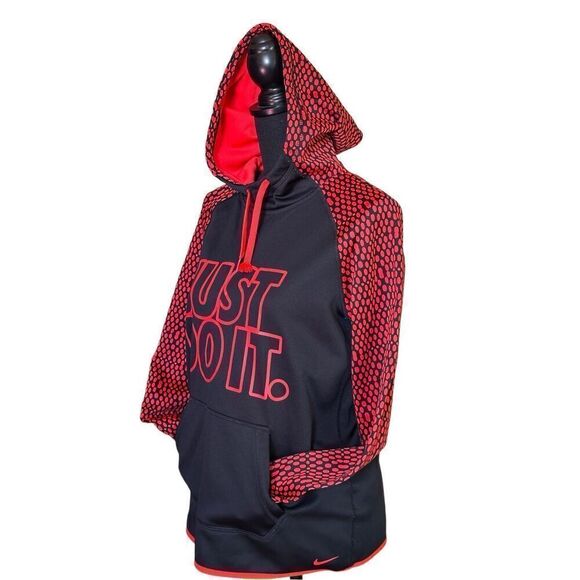 Nike Just Do It Therma-Fit Pocketed Pull Over Hoodie Black with Red Dots Sz Medi - Picture 1 of 7